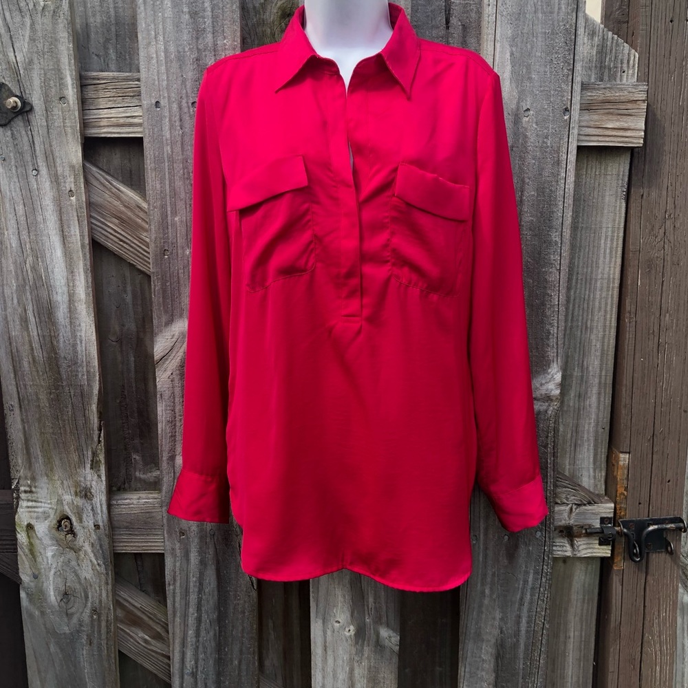 New York & Company Long Sleeve Blouse MEDIUM Pink